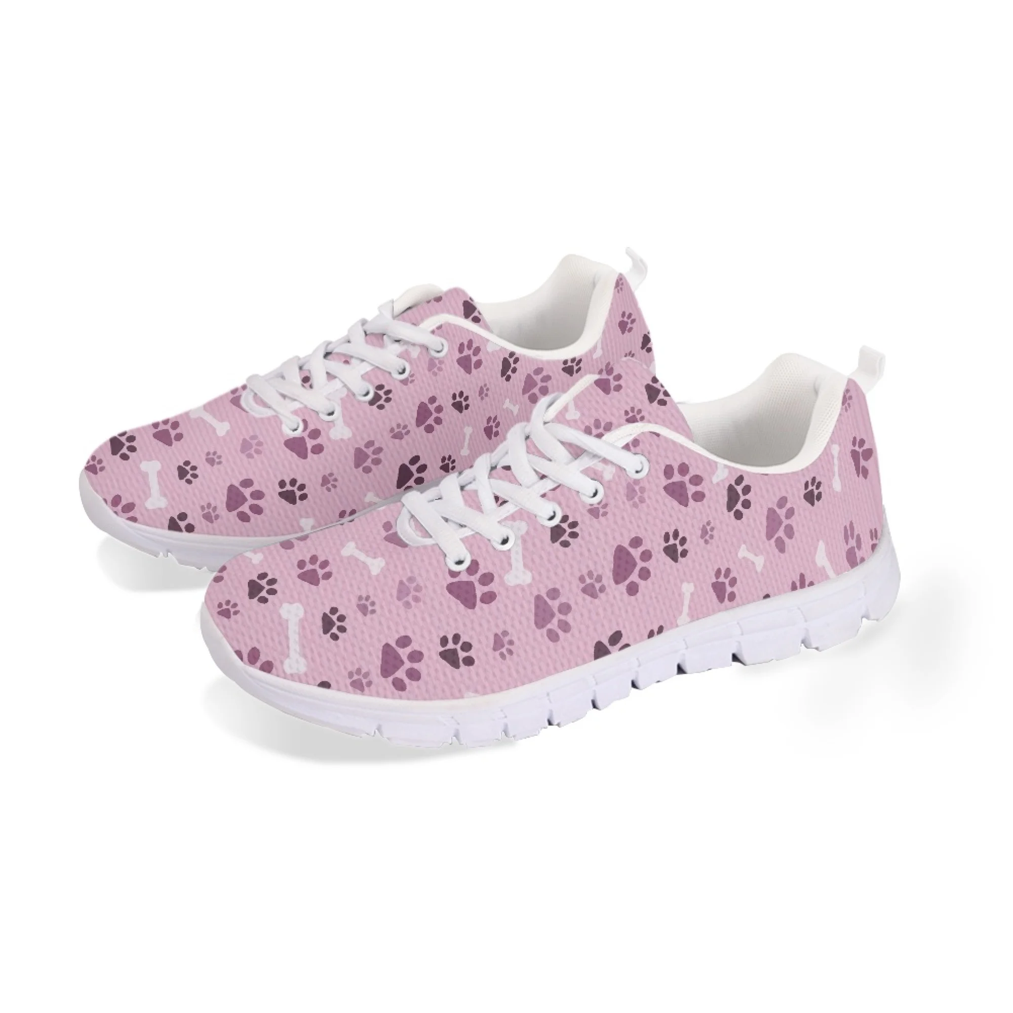 Yikeluo Pink Paw Print Woman Soft Sole Sneakers Breathable Lace Up Casual Shoes Women Zapatillas Zapatos Casuales De Mujer