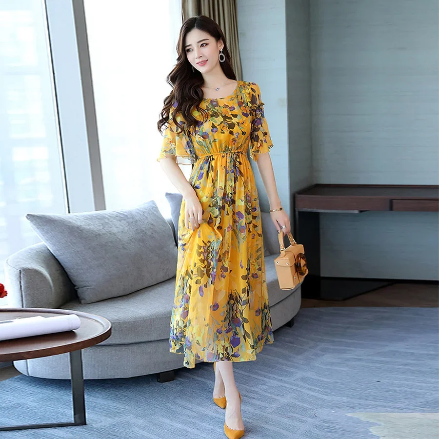 2019 Женщины плюс юбка большого размера Элегантное цветочное шифоновое