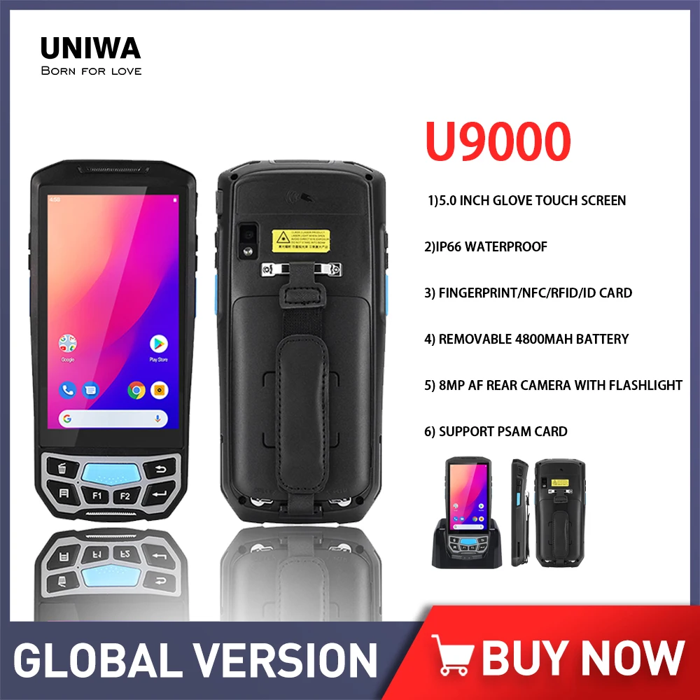 UNIWA U9000 5,0 дюйма Android 9,0 смартфон 2 ГБ + 16 Гб MT6761 телефоны IP66 Водонепроницаемые мобильные телефоны с PDA Barcoder сканер 4800 мАч