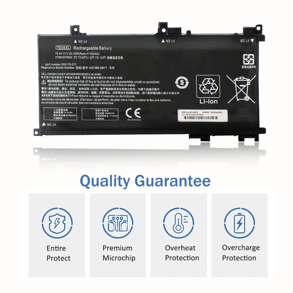 Аккумулятор ETESBAY TE04XL для ноутбука HP Omen 15 Pavilion 905175 в 271 мАч 4 Вт-ч