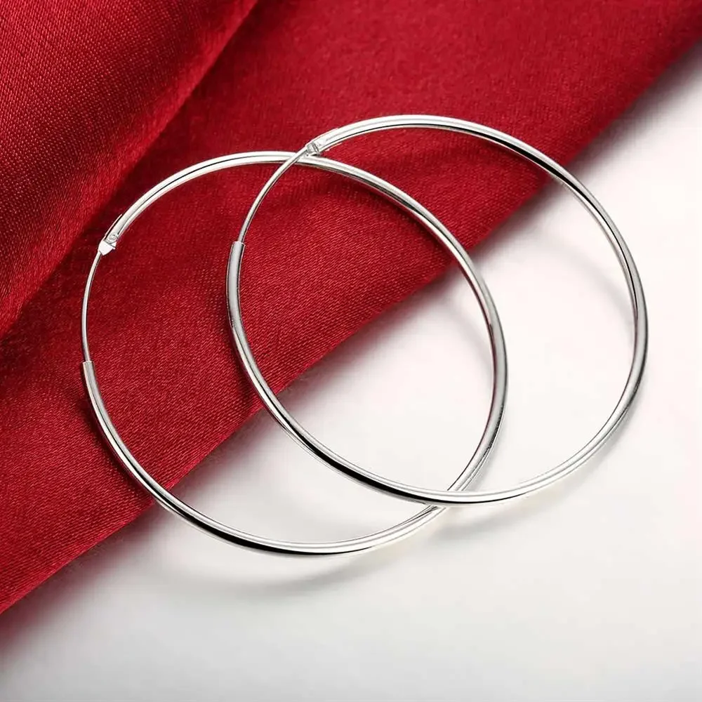 

High Quality 925 Sterling Silver Earring Fashion Big Circle Round Earrings for Women Wedding Birthday Gift Jewelry