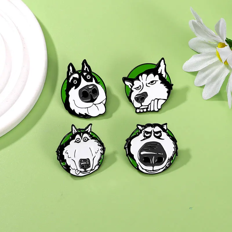 4 шт./компл. забавные булавки в виде головы сибирьского хаски милые эмалированные
