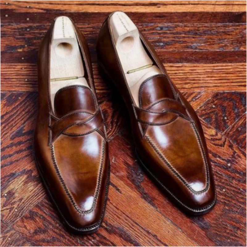 

Men British Loafers Solid Color PU Square Head Personality Mask Retro Classic Fashion Business Casual Wedding Daily Dress Shoes