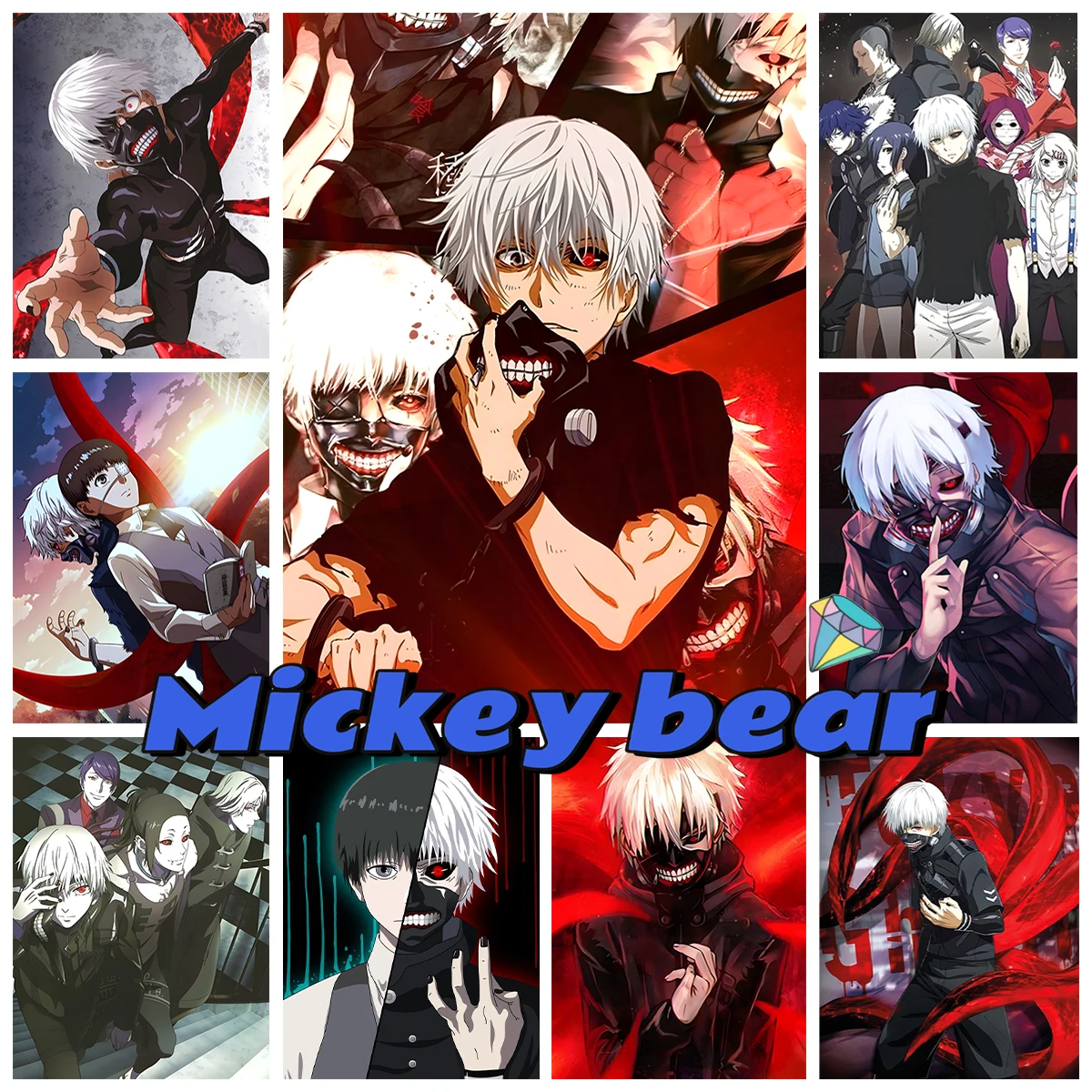 

DIY 5D Diamond Painting Japanese Anime Kaneki Ken Tokyo Ghoul AB Diamond Mosaic Embroidery Cross Stitch Kits Wall Art Home Decor