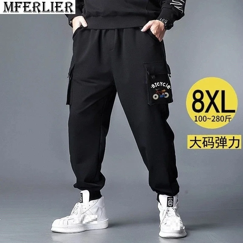 

plus size 8XL 140kg summer Men Cargo Pants Pockets Casual sports sweatpants Safari Style out door elastic Pants Loose 52 54 56