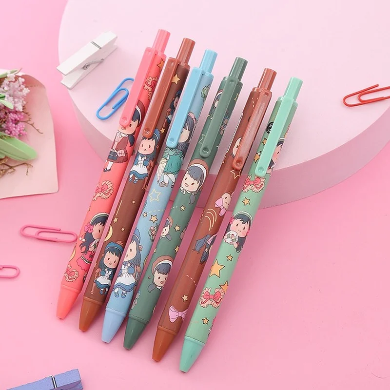 

Girl Pattern Press Gel Ink Pen Ins Cute Press Gel Pen Student Exam Pen Office Korean Cute Stationery Supplies Signature Pen