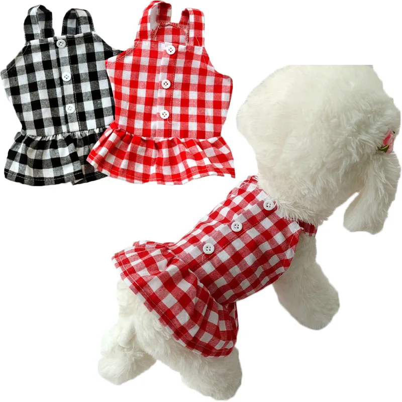 

Puppy Cat Suspenders Dress Dog Summer Clothes Plaid Pet Shirt Skirt Apparel Sleeveless Dog Shirt Skirt For Small Dogs Yorkie XXL