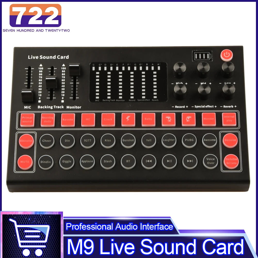 

M9 Sound Card Bluetooth-compatible Mixing Console Audio Mixer Voice Changer Device Multifunction External Table for USB Headset