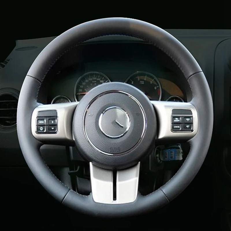 

Чехол на руль автомобиля, черная искусственная кожа, противоскользящая оплетка для Jeep Grand Cherokee 2011-2013 Compass Wrangler Patriot