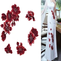 1set 5pcs chinese style red flower embroidery patch fabric sticker applique clothing sew on patches craft sewing diy