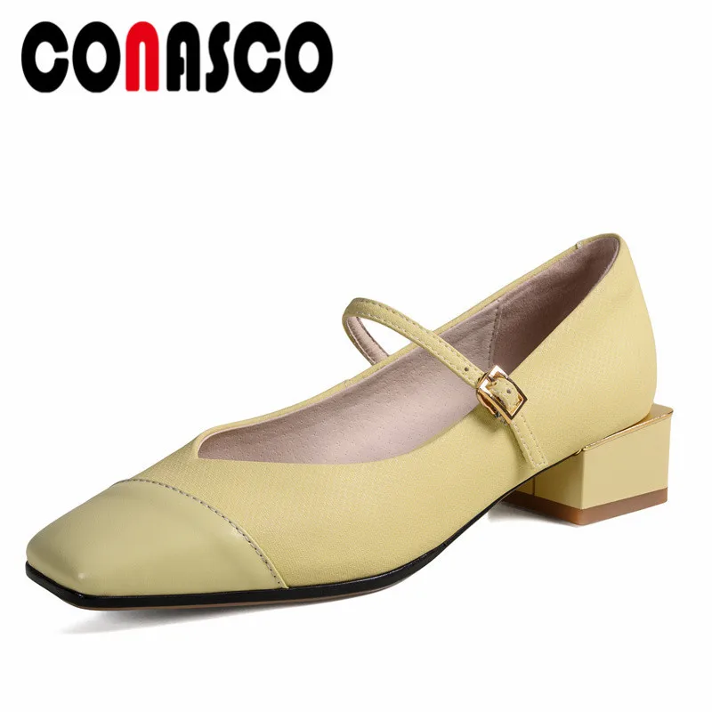 

CONASCO Concise Elegant Woman Genuine Leather Pumps Low Heels Mary Jane Shoes Woman Spring Summer Basic Casual Office Shoes