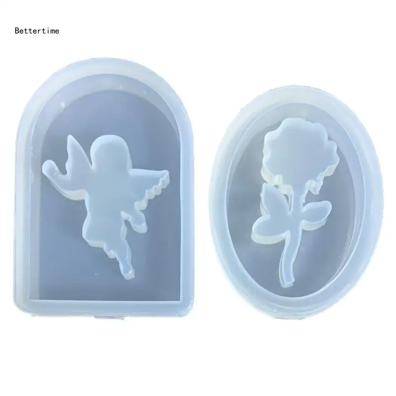 

B36D DIY Angel Resin Shaker Silicone Mold Rose Quicksand Casting Mould Keychain Pendant Charm Jewelry Making Epoxy Resin Mold