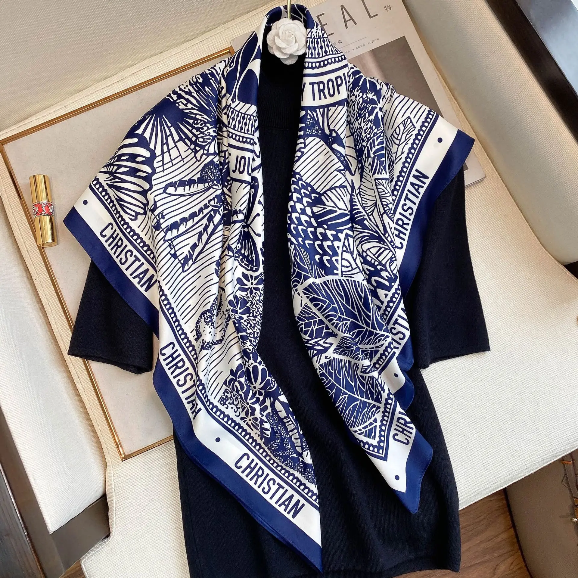 Платок 90x90 см коллекция 2022 года всесезонные квадратные шелковые шарфы роскошные