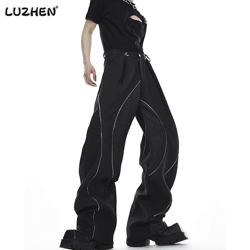 

LUZHEN Fashion High Street Wear Patchwork Design Men's Straight Pants 2023 New Trendy Color Contrast Line Casual Trousers Bca76f