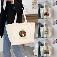 womens shopping organizer bags 2022 canvas new style pew printed shoulder bags reusable casual handbag tote bags