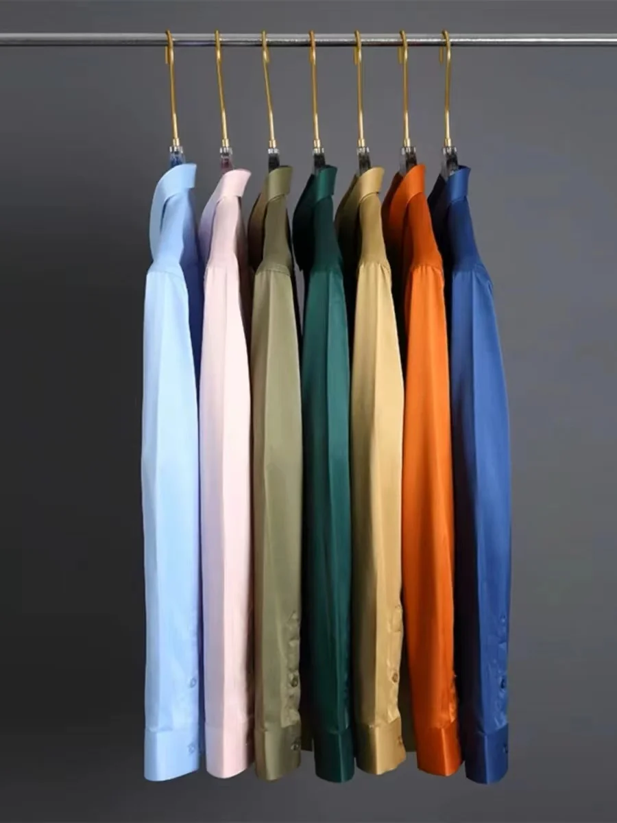 Мужская Эластичная Рубашка С Длинными Рукавами Элегантная Повседневная Деловая