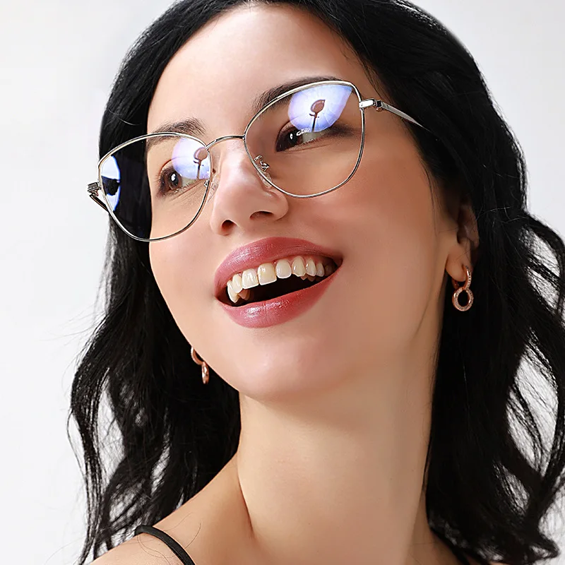 

2022 Trends Office Cat Eye Light Oversized Glasses Computer Women Blue Blocking Gaming Big Size Eyeglasses Moon Frame