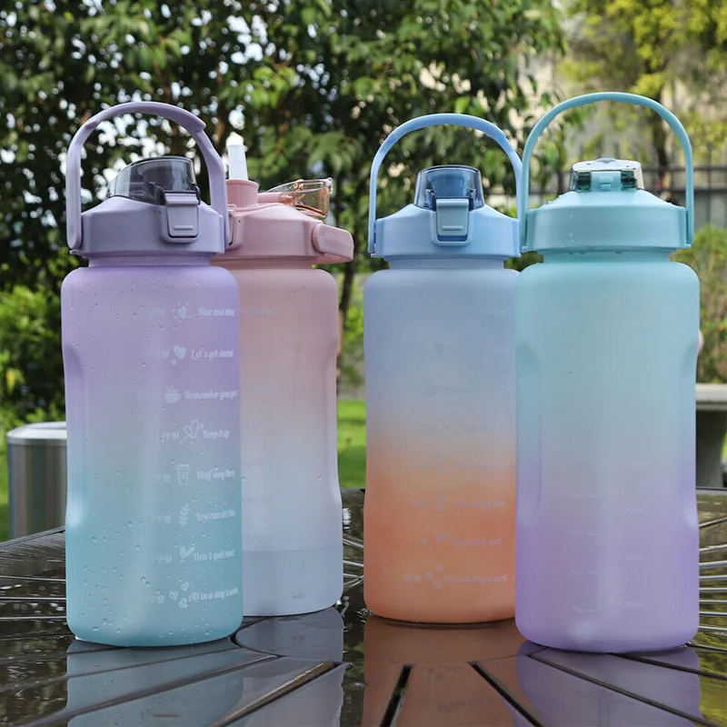 

Plastic Bpa Free 2 Liters Water Bottle Sport Large With Straw MotivationalWater Bottle Gym Time Marker Bottle Leak Proof Korean