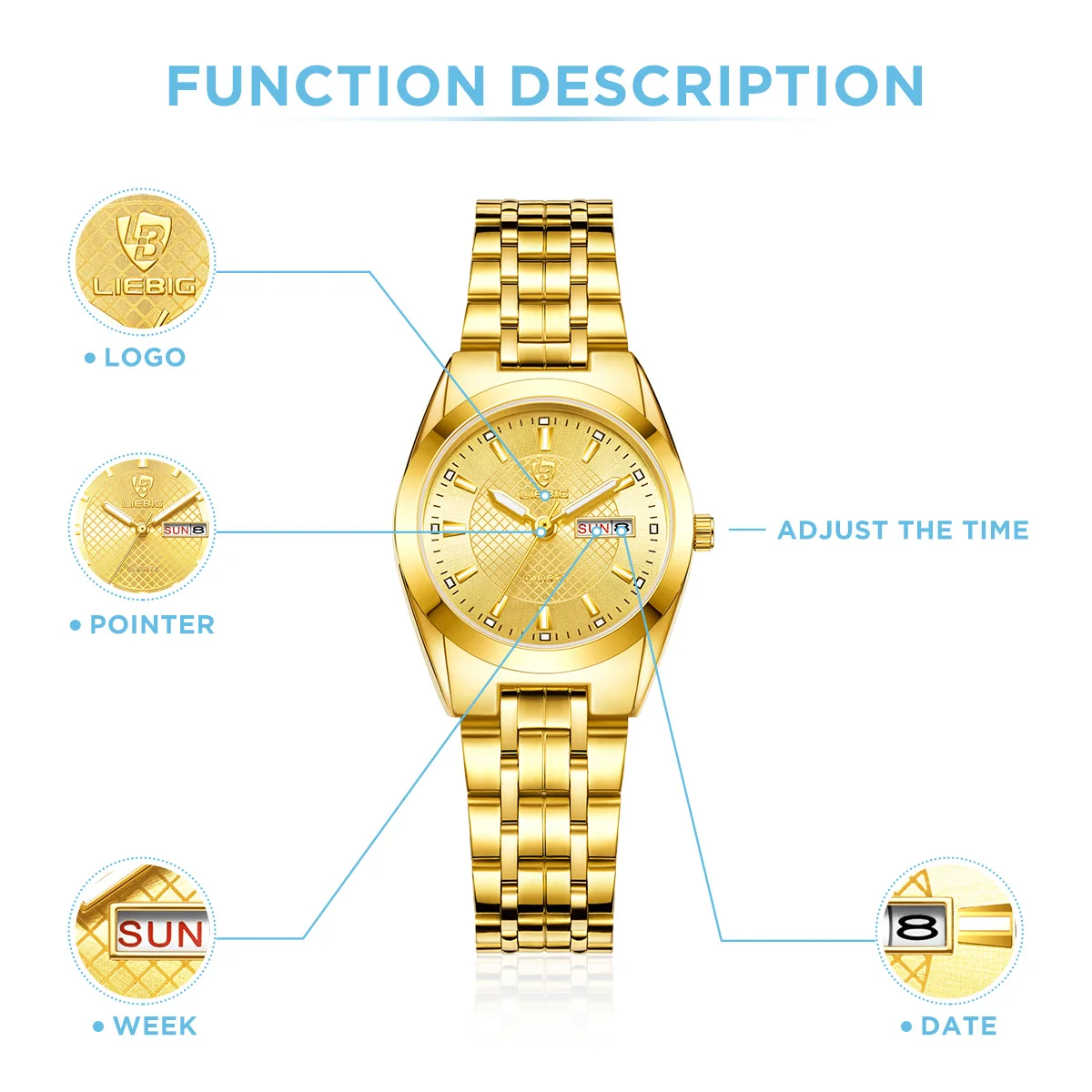 LIEBIG элегантные часы из нержавеющей стали модные с датой роскошные