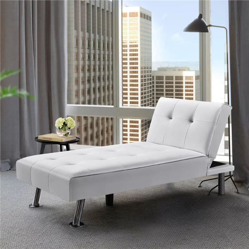 Convertible Faux Leather Futon Chaise Lounge