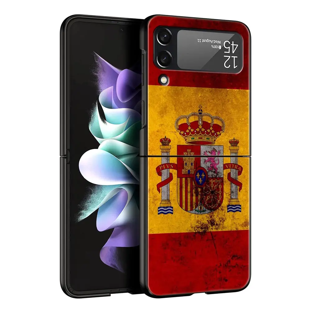 Фото Чехол для телефона с испанским флагом для Samsung Galaxy Z Flip3 Flip4 Flip5, чехол-бампер из поликарбоната для Z Flip 3 4 5, черный жесткий складной чехол-накладка №2