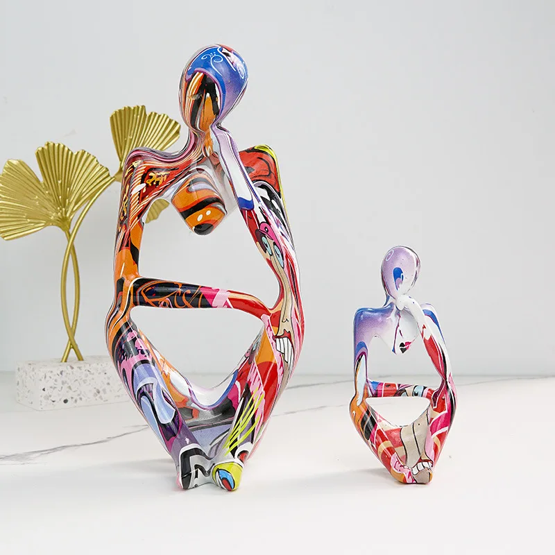 

Colorful Graffiti Sculpture Thinker Statue Resin Abstract Figurine Home Deoor Interior Office Desktop Handmade Crafts Decoration