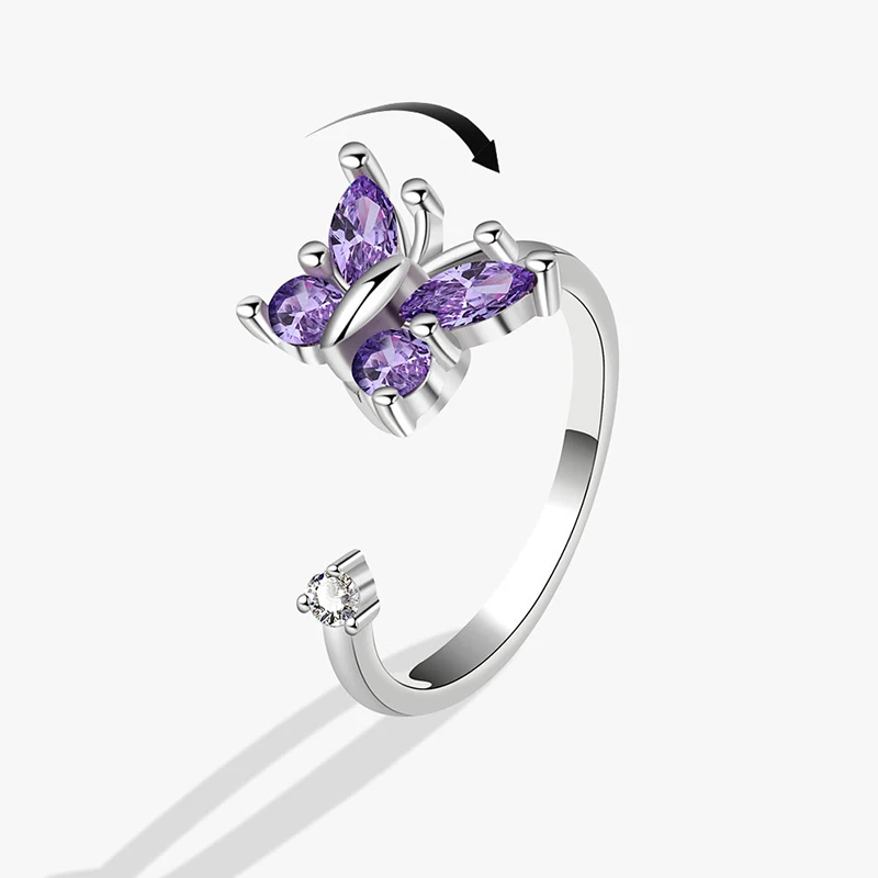 

Rotating Stress Relief Butterfly Rings for Women Teens Aesthetic Purple Butterfly Opening Ring Wedding Jewelry Anti-Anxiety Gift