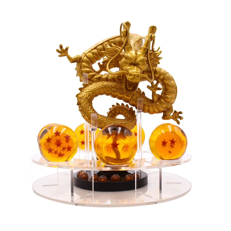 

Dragon Ball Z Gold Shenron Figure Shenlong Statue Set 7pcs 3.5cm Crystal Balls and Shelf for Christmas Home Decoration Gift Toys