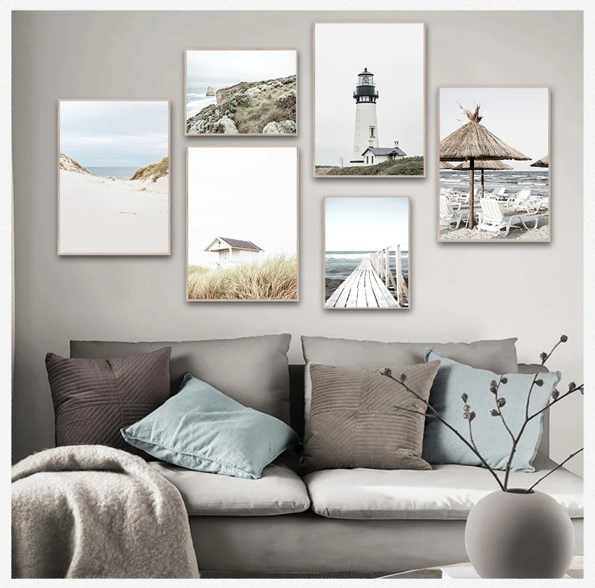Grass Canvas Art Painting Seascape Picture Living Room Wall Decoration Tropical Summer Sea Landscape Print Coastal Bridge