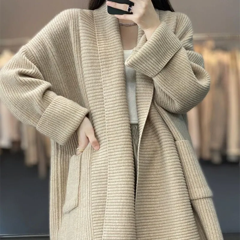 

Oversize Cardigan Women Solid Loose Sweater Fashion Thickened Knitted Cardigan Long Sleeve Women Tops Winter Long Women Sweater