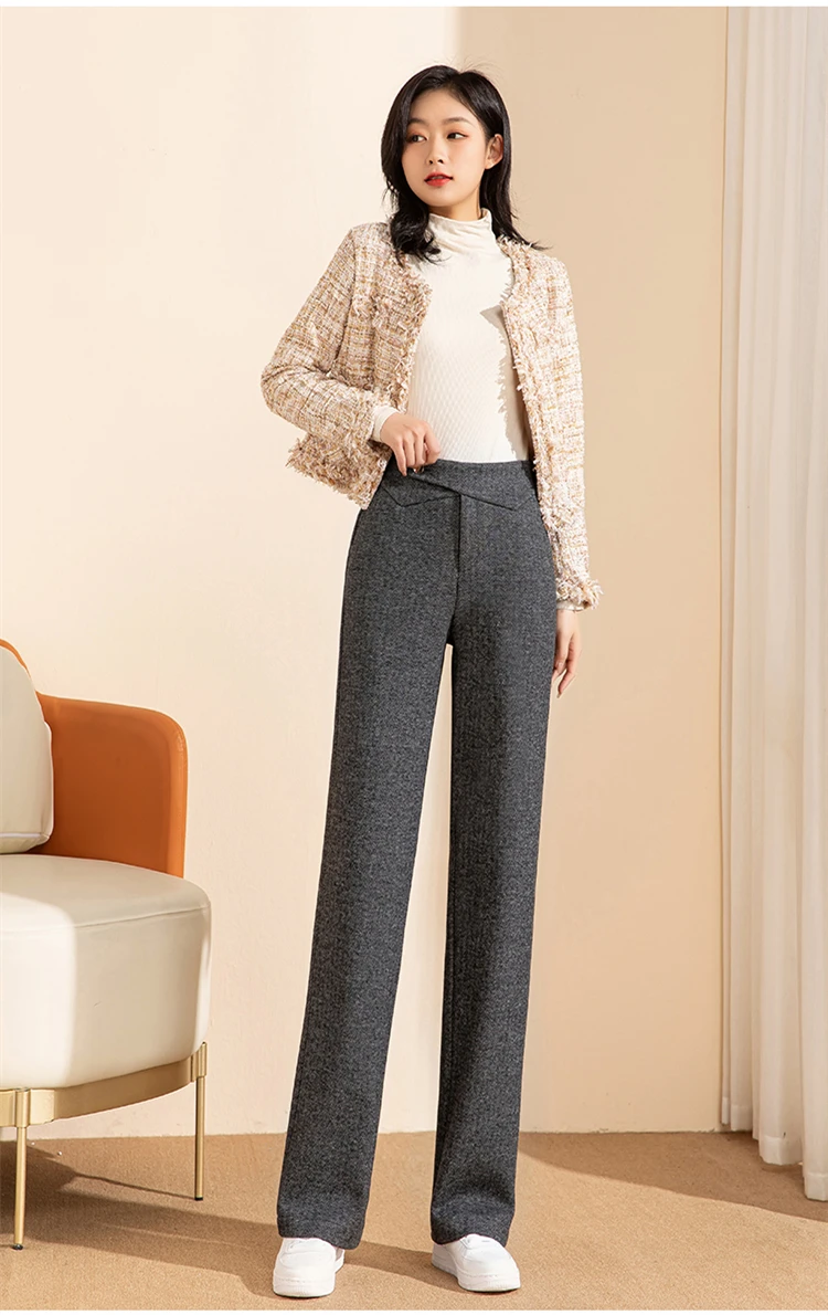 new autumn winter office lady Fashion casual plus size brand female women wool high waist straight pants
