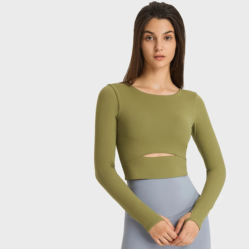 

Женский топ с длинным рукавом и открытым пумбикальным верхом LL с логотипом 2023, облегающий бюстгальтер для йоги, топ для фитнеса, Спортивная женская спортивная одежда