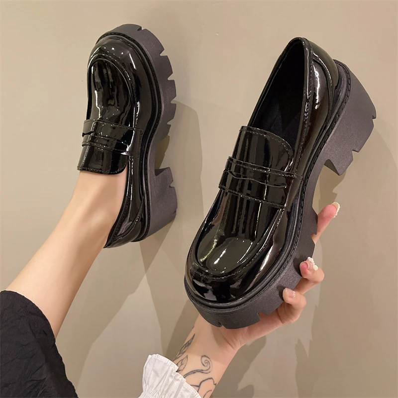 

Women's shoes spring autumn British style punk platform shoes slip-on loafers fashion small leather shoes women white loafers