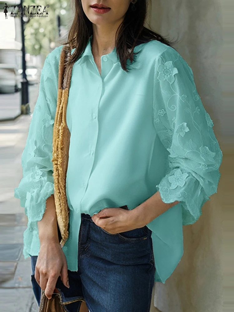 ZANZEA модные жаккардовые туники с вышивкой винтажные однотонные рубашки женские