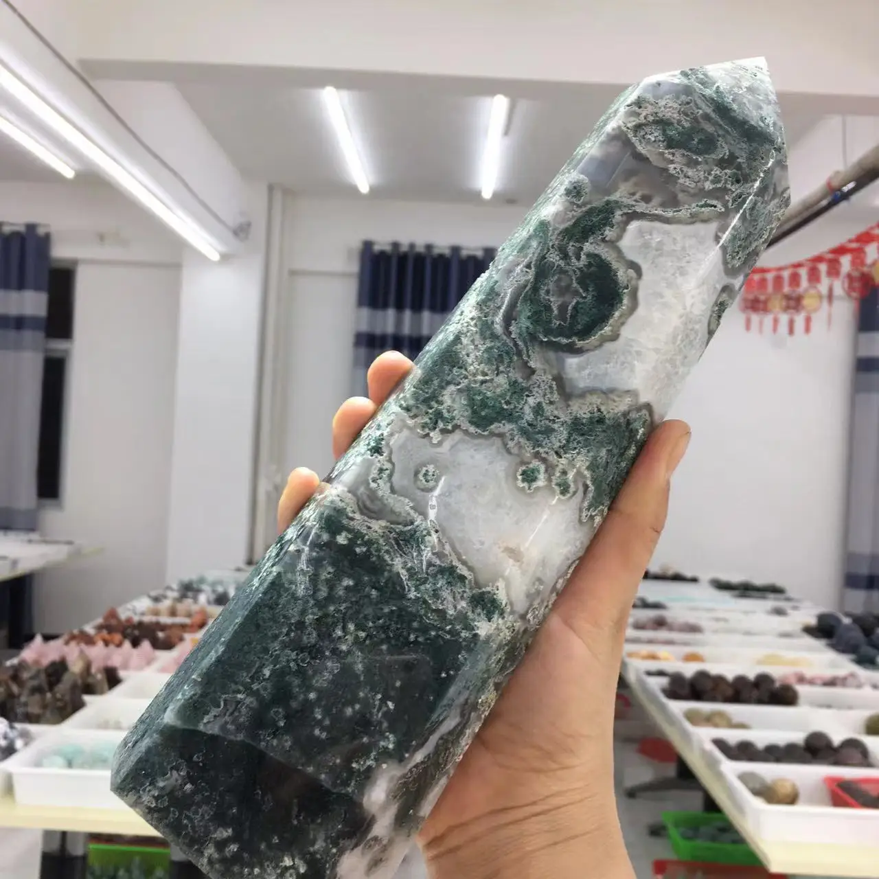 

Natural Beautiful Moss Agate Tower Healing Energy Crystal