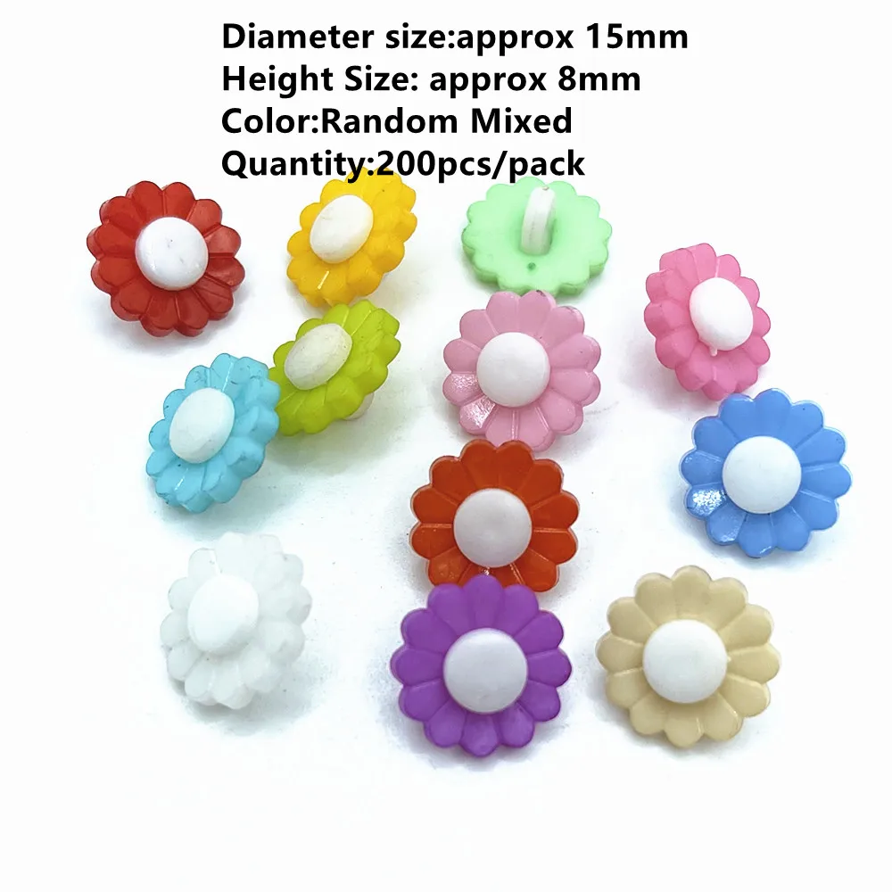 

200pcs Mixed Candy Color Flower Buttons Plastic Button for DIY Kid Clothing Sewing Crafts Scrapbooking 15x8mm