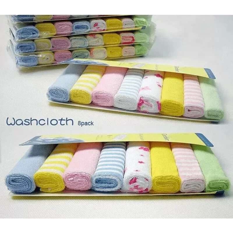 8 Pieces of Baby Bath Towel Soft Face Natural Cotton Feeding Absorbent Small Handkerchief Bib Saliva Shower Gift