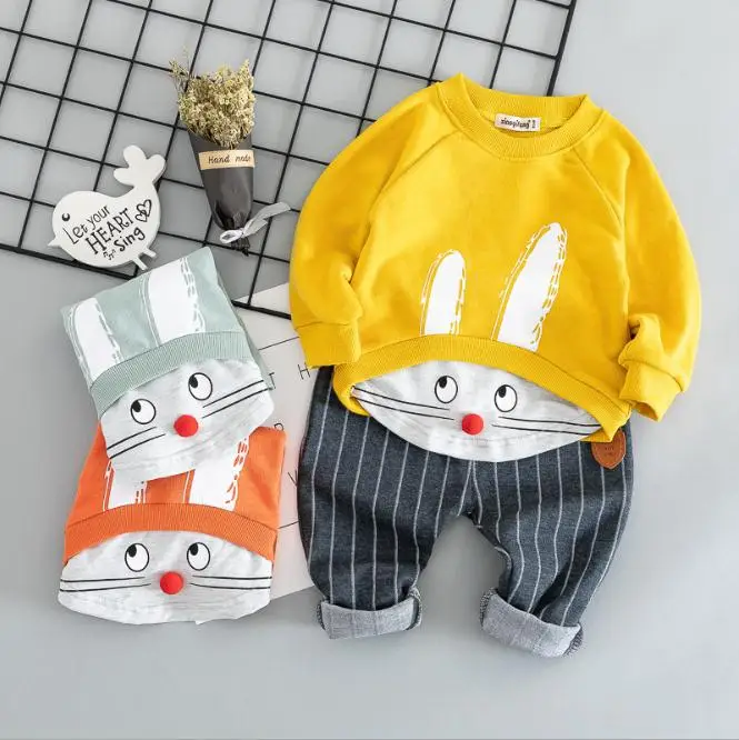 Toddler Boys Girls Clothing Sets Sport Spring & Autumn Kids 2pc Suits Rabbit T-shirt Tops Pants Boy Clothes Set