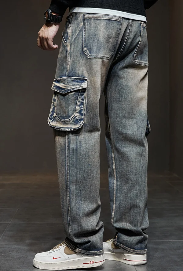 Джинсы мужские в стиле ретро ностальгические брюки из денима американском с