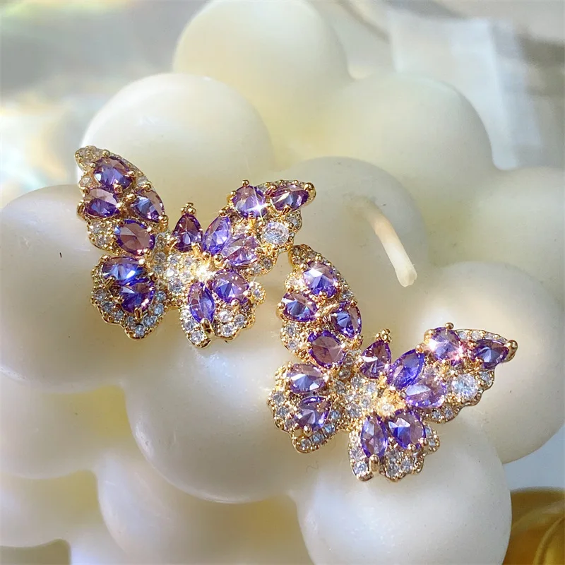 

INS lavender diamond light luxury three-dimensional butterfly earrings temperament fashion all-match earrings women