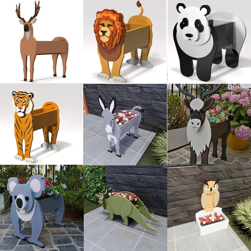 

Garden Flower Pot Animal Shape Planter Wolf Tiger Lion Panda Owl Koala Zebra Vase Pots DIY PVC Flower Planters Garden Home Decor