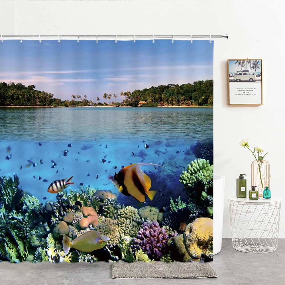 

Ocean World Animal Shower Curtain Waterproof Polyester Bathroom Shower Curtain Cute Fish Bathroom Decoration Send Hook