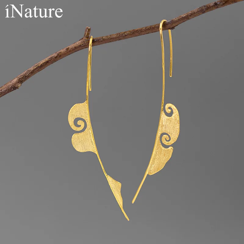 

925 Sterling Silver Vintage Asymmetric Cloud Long Drop Earrings Jewelry