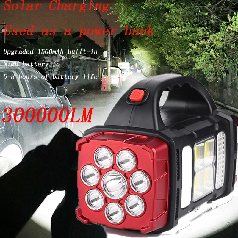Portable Powerful Solar LED Flashlight With COB Work Lights USB Rechargeable Handheld 4 Lighting Modes Outdoor Solar Torch Light