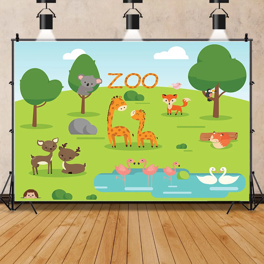 

ZHISUXI African Animal Elephant Giraffe Lion Children's Birthday and Newborn Photography Background Prop FZ-06