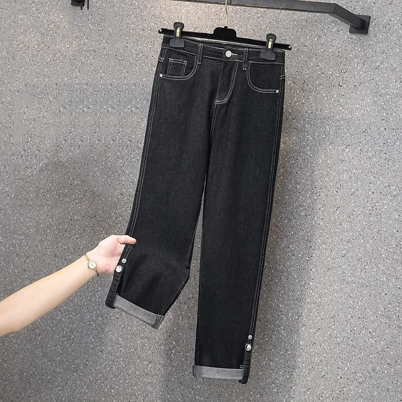 Широкие джинсы Y2K с пуговицами и манжетами капри для мам винтажная уличная одежда