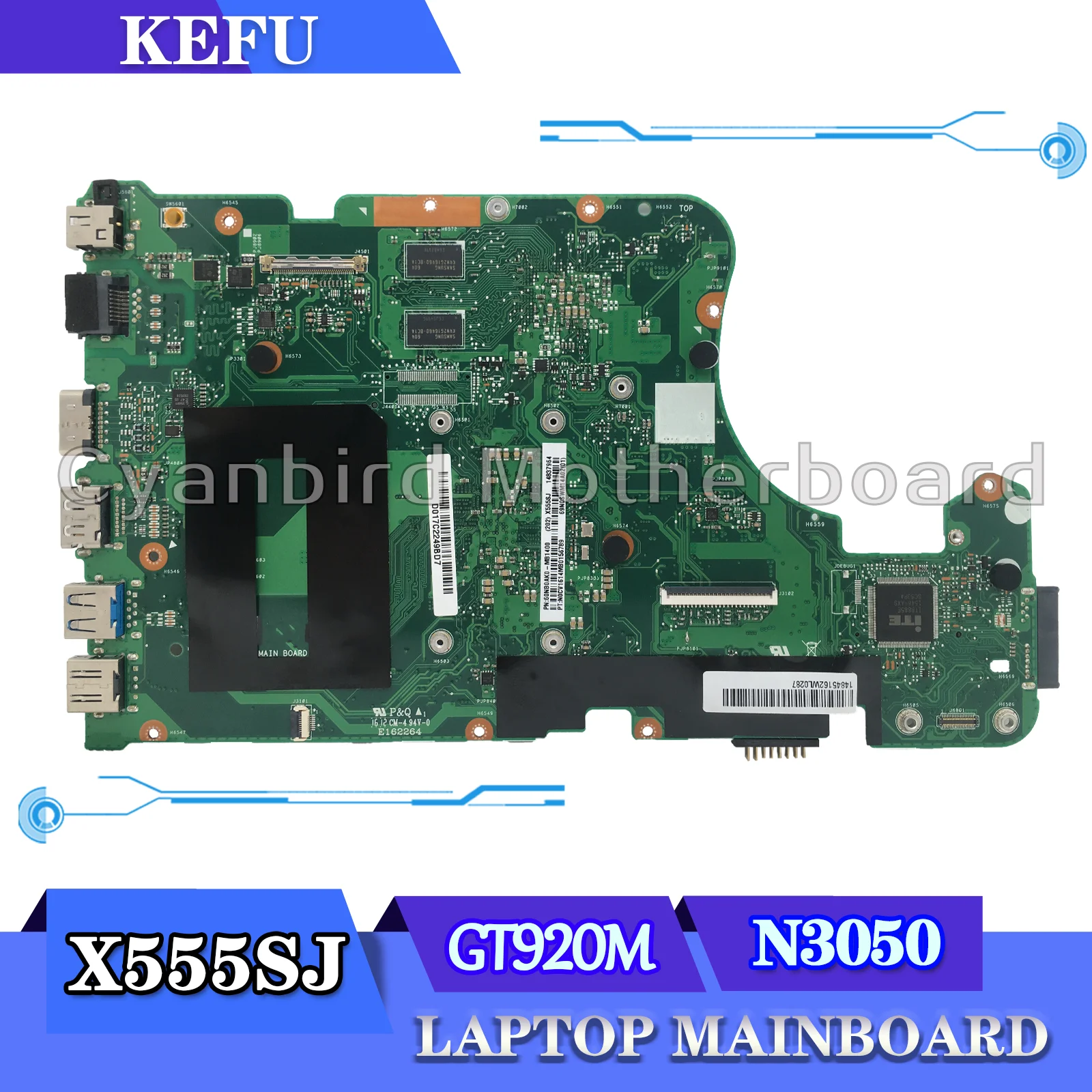 

Ноутбук KEFU X555SJ N3050 CPU GT920M Материнская плата ASUS K555SJ K555S X555 A555S, материнская плата для ноутбука, 4 ядра, основная плата, тест ОК