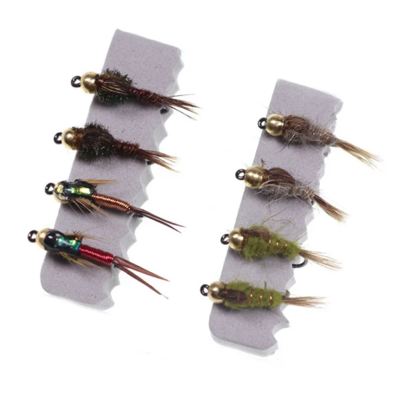 

8 Pcs Nymphs Scud Bug Worm Flies with Barbed Hook Trout Fishing Fly Lure Bait Brass Bead Head Fast Sinking Fishing Lures