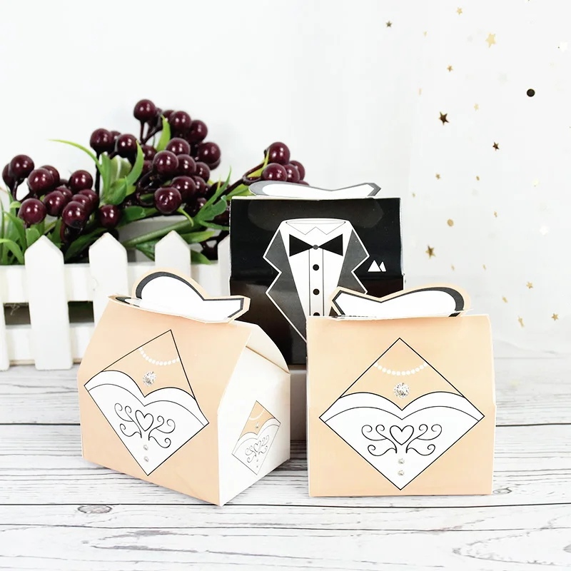 

10pcs Groom And Bride Wedding Dresses Candy Box Chocolate Gift Packaging Boxes DIY Engagement Souvenirs Wedding Party Decoration