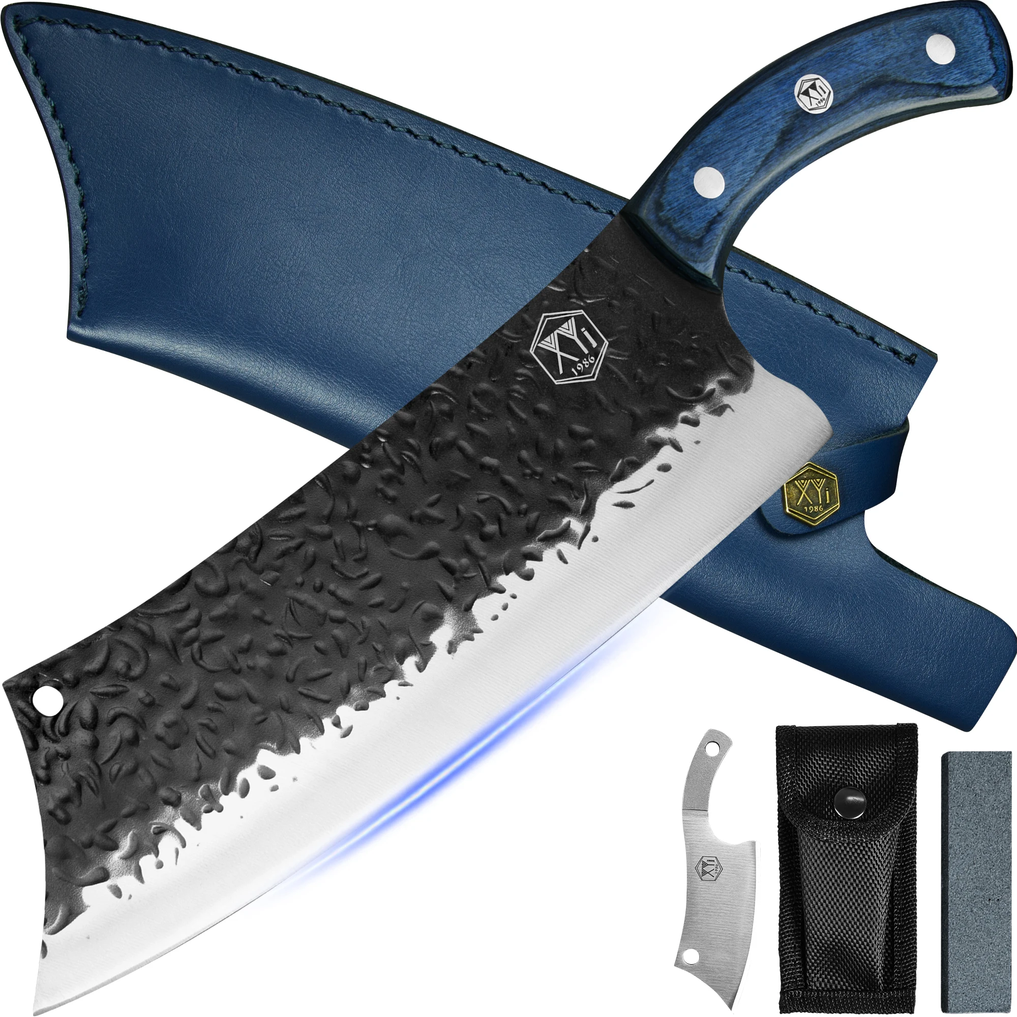 

XYj Knife Cleaver High Carbon Stainless Steel 10" Kitchen Knife Full Tang Wood Handle Sheath Case Portable Outdoor Hiking Knife